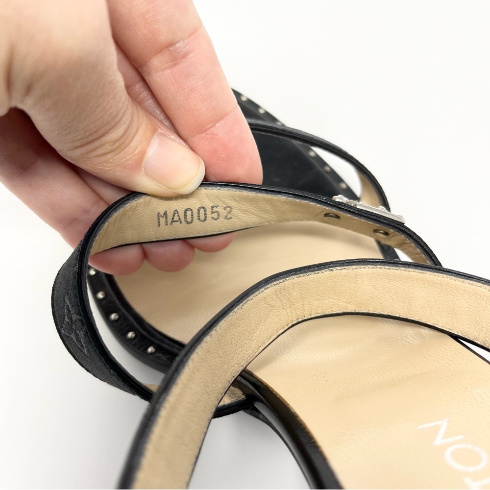 Louis Vuitton Mini Lin Logo Monogram Black Sandals High Heels Shoes Womens 40 10 - Picture 8 of 12